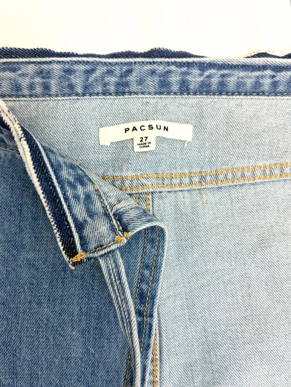 PacSun Denim Wrap Mini Skirt 27 Raw Waistband Frayed Hem Medium Wash Y2K